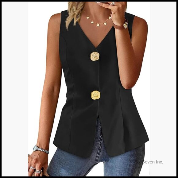 V-Neck Sleeveless Waistcoat Blazer Vest Wrinkle Resistant Business Casual